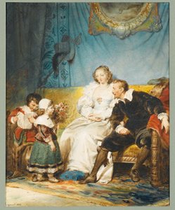Rubens and Hélène Fourment Sitting with Frans Holding a Letter and Isabelle Hélène Giving Them a Bouquet of Roses