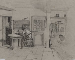 A Farmhouse Interior with a Boy at a Table