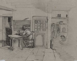 A Farmhouse Interior with a Boy at a Table