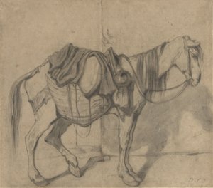 Standing Packhorse with Side Baskets and a Jug