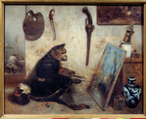 The Monkey Painter. Painting by Alexandre Gabriel Decamps (1803-1860)