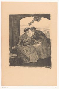 Two Spanish Women with Guitar and a Parrot by Alexandre Lunois (signed by artist)