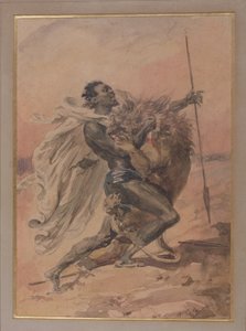 Struggle between a Warrior and a Lion