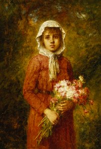 A Young Girl Holding a Bouquet of Flowers