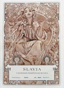 Insurance policy of Slavia Insurance Company, 1942 by Alfons Marie Mucha