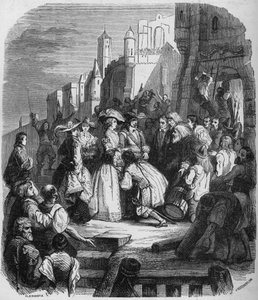 Mademoiselle de Montpensier entered Orleans during the Fronde on 27 March 1652. Engraving after the painting by Alfred Johannot (1800-1837) by Alfred (after) Johannot