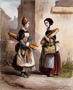 Small trades: the bakery. Young walking bread merchant
