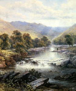 An Angler in a River Valley by Alfred Augustus (after) Glendening