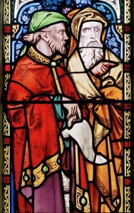 Two men listening to John The Baptist Preaching (detail from the east window)