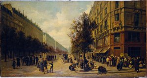 Queue at the door of a grocery store (corner of rue Réaumur and boulevard Sébastopol) in November 1870 (in 1871) by Alfred /Brunner Lacoste Emile (1838 81) Decaen
