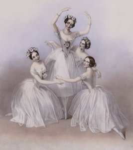 The Celebrated Pas De Quatre composed by Jules Perrot, as danced at Her Majesty’s Theatre by Alfred Edward (after) Chalon