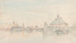 Harbour, Hamburg from the Elbe by Alfred Gomersal Vickers