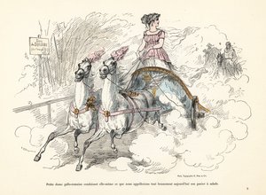 Gallo-Roman woman riding a biga two-horse chariot in the Bois de
