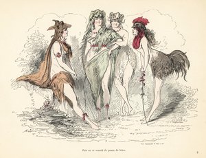 Woman wearing costumes of animal skins, heads and feathers