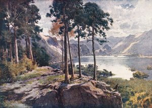 Lake District: Derwentwater, from Castle Head, a bright morning by Alfred Heaton Cooper