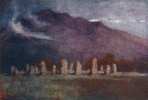 Lake District: Druid Circle, near Keswick, moonlight by Alfred Heaton Cooper