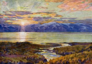 Midnight Sun over Lake Torne Trask, from Abisko by Alfred Heaton Cooper