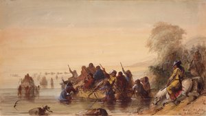 Bull Boating on the Platte River by Alfred Jacob Miller