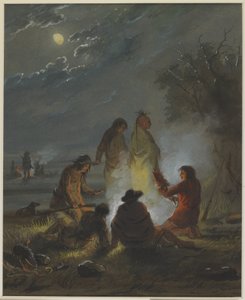 Camp Fire, Preparing the Evening Meal by Alfred Jacob Miller