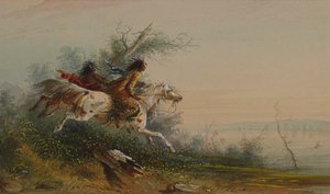 Elk Swimming the Platte by Alfred Jacob Miller