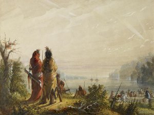 Indians Threatening to Attack Fur Boats by Alfred Jacob Miller