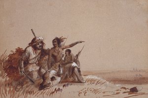 Kansas Indian Recounting to a Trapper, by Signs, the Migration of Buffalo, c.1837 by Alfred Jacob Miller