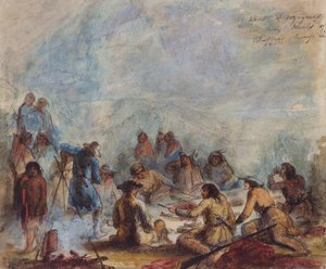 Sunrise, Trappers and Travellers at their Meals of Buffalo Hump Rib, c.1837