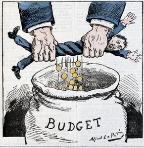 Poor taxpayer, thank the Empire! : cartoon on taxes and the budget - by A. Le Petitty, in Le Sans-Culotte