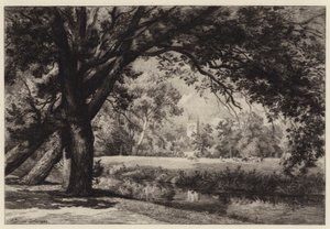 Magdalen Tower from Christ Church Meadows by Alfred Louis Brunet Debaines