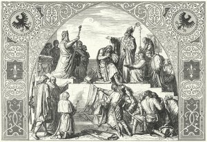 The baptism of the Saxon chieftain Widukind, 785 (engraving) by Alfred Rethel