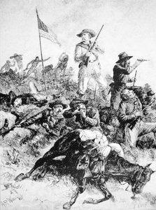 Illustration of the Battle of Little Bighorn, 25th June by Alfred Rudolph (after) Waud