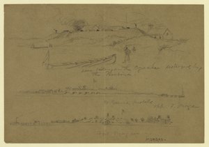 Three scenes of military facilities - lower battery on the Ogeechee destroyed by the Pembina