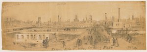 View from Erie Street Bridge looking east during the Chicago Fire of 1871 by Alfred Rudolph Waud