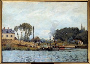 Boat at the Bougival Lock by Alfred Sisley