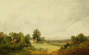 Sheep by a Church in a Wooded Landscape by Alfred Vickers