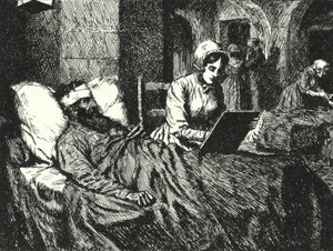 English nurse Florence Nightingale writing a letter for a soldier wounded in the Crimean War at the hospital of Scutari, 1855 by Alfred Wallis Mills