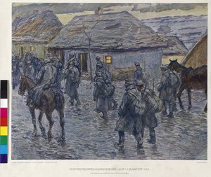 Honved troops march on Lubartov 1915 by Alfred Wesemann