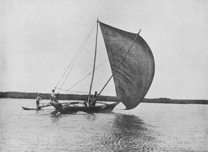Outrigger Canoe in Full Sail on Negombo Lake