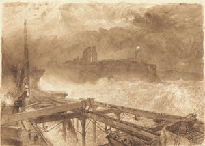Study for Tynemouth Pier - Lighting the Lamps at Sundown