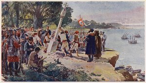 Portuguese Raising a Stone Pillar at the Mouth of the River Congo
