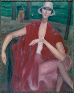 Woman in Red by the Shore