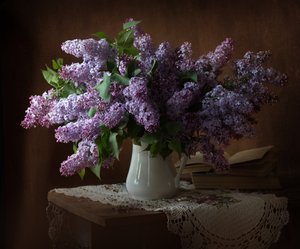 Lilac Still Life with Books by Alina Lankina