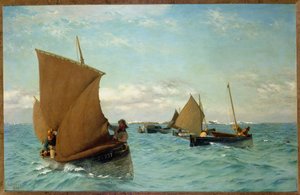 Luggers Picking up Moorings, 1886 by Allan J. Hook