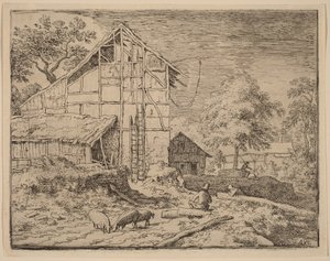 Cottage with Two Ladders by Allart van Everdingen