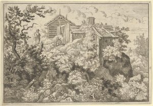 The Three Cottages on the Hill, 17th Century by Allart van Everdingen