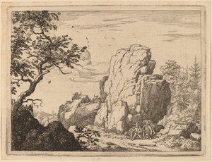 Two Men Seated at the Foot of a High Rock by Allart van Everdingen