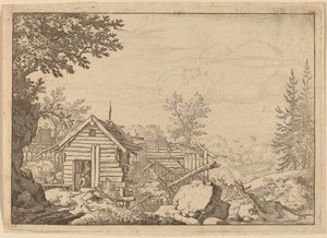 Two Men in the Doorway of a Hut by Allart van Everdingen