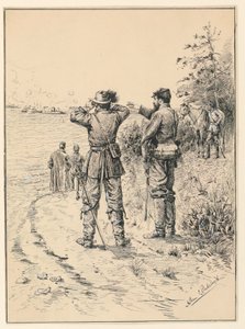 Officers and General Watching a Naval Battle (Battle of the Monitor and the Merrimac) by Allen Carter Redwood
