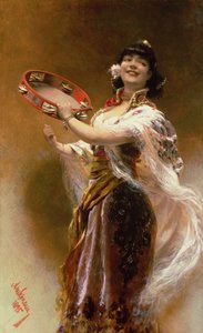 Gypsy Girl with a Tambourine by Alois Hans Schram