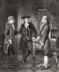 Johann Henry Jules Alexandre von Robaii, Baron de Kalb introducing Lafayette to Silas Deane, from Life and Times of Washington, Volume 1, published in 1857 by Alonzo (after) Chappel